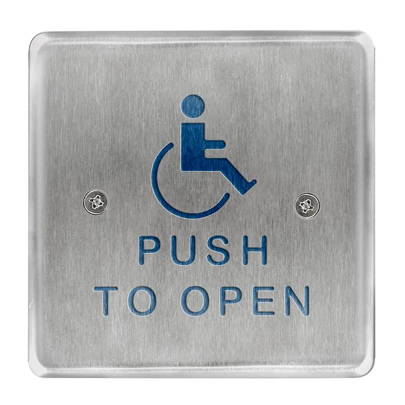 BEA 10PBS451 Stainless steel push plate, 4.5 In. square, blue handicap logo and text