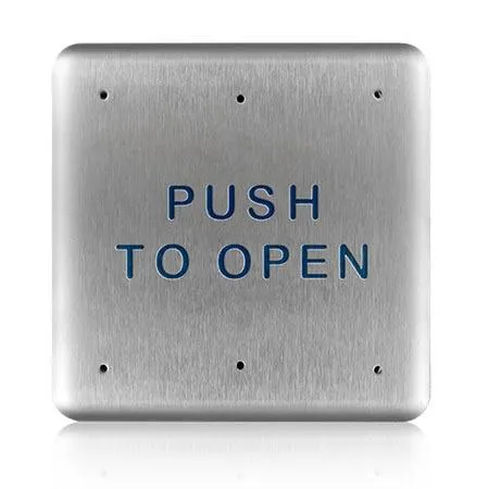 BEA 10PBS6 Stainless steel push plate, 6 In. square, blue text only