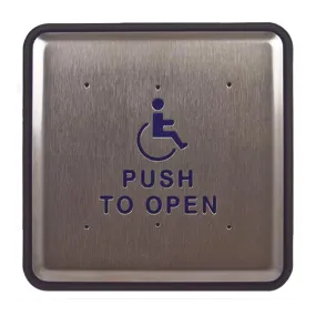 BEA 10PBS61 Stainless steel push plate, 6 In. square, blue handicap logo and text