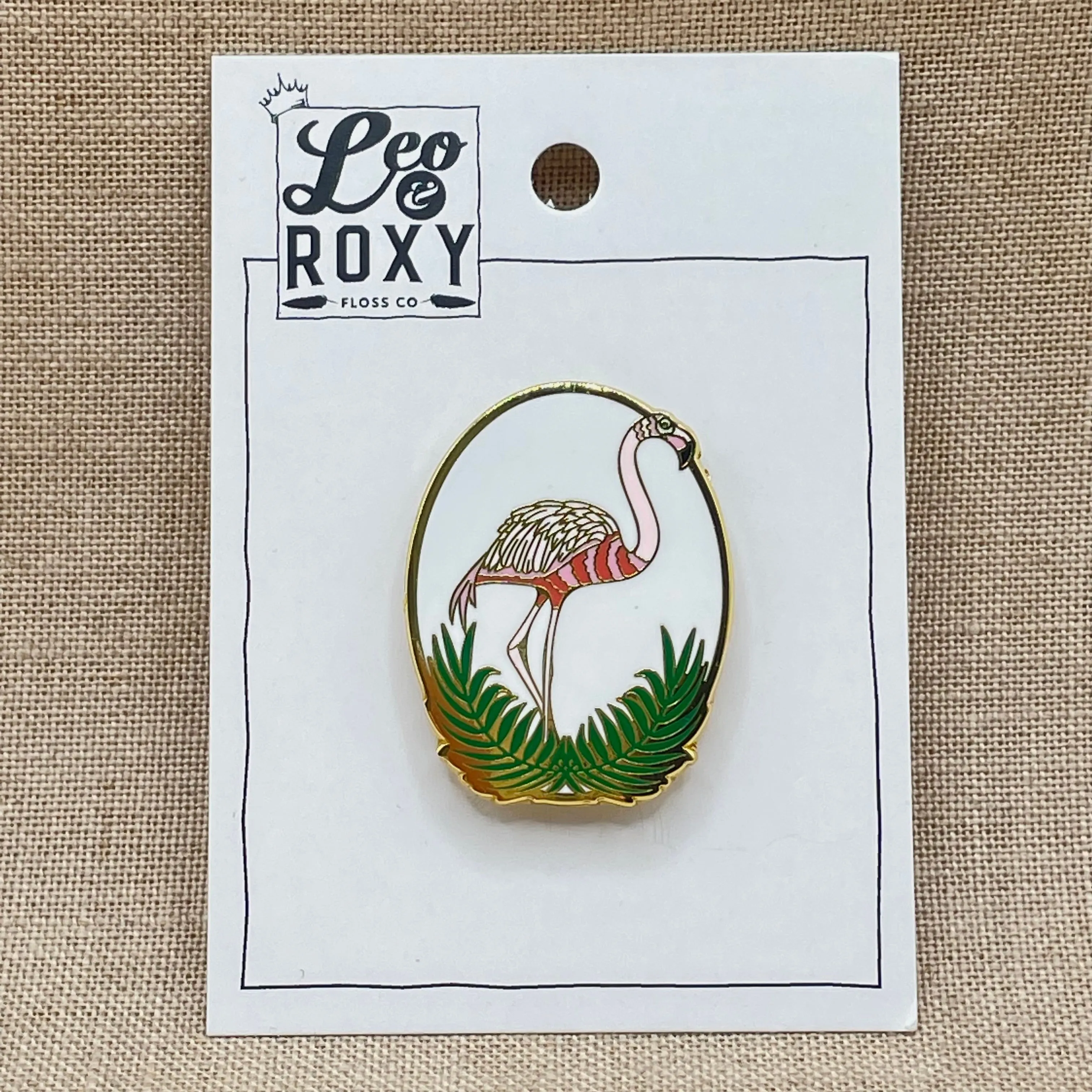 Bendy Stitchy Designs, Roxy Floss Co, and Evertote: Flamingo Duo Full Kit - with Bag Set, PDF Chart, Roxy Floss, and Enamel Needleminder