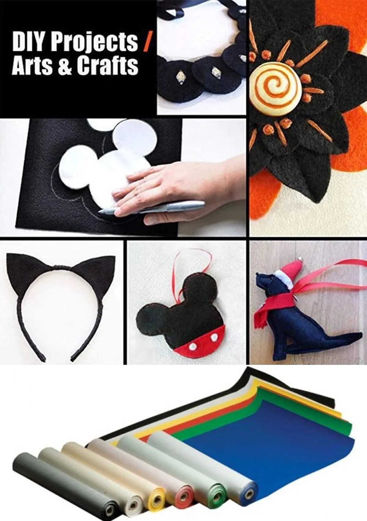 Black Adhesive Felt Fabric 100% Acrylic UK Made EN71 Certified Sticky Back Material for Arts & Crafts 1mm Thickness | 100cm x 45cm Wide | Sold by The Metre & Roll