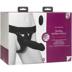 Body Extensions Be Naughty Vibrating 4 Piece Strap On Set - Black