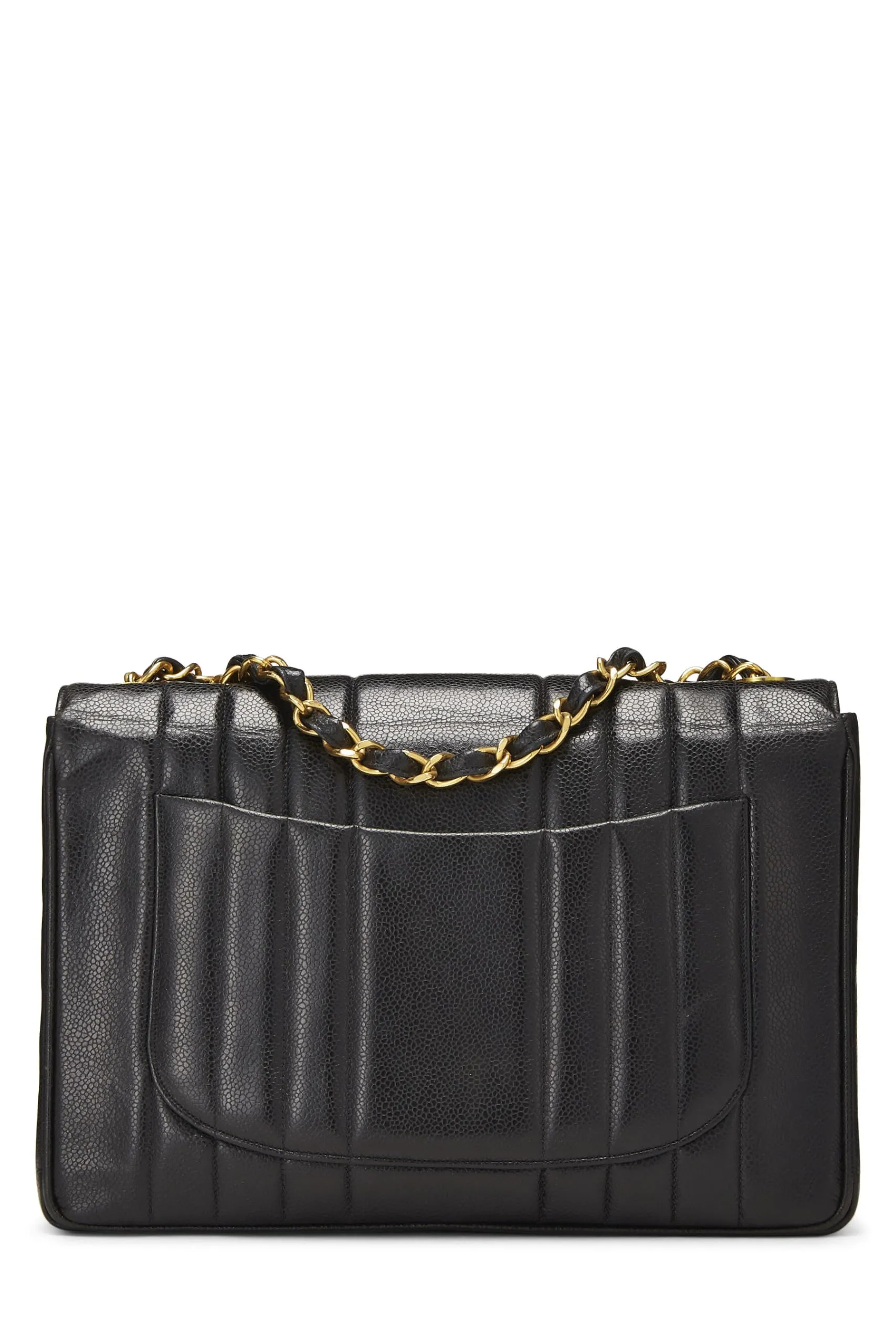 Chanel,  Black Caviar Vertical Half Flap Jumbo, Black