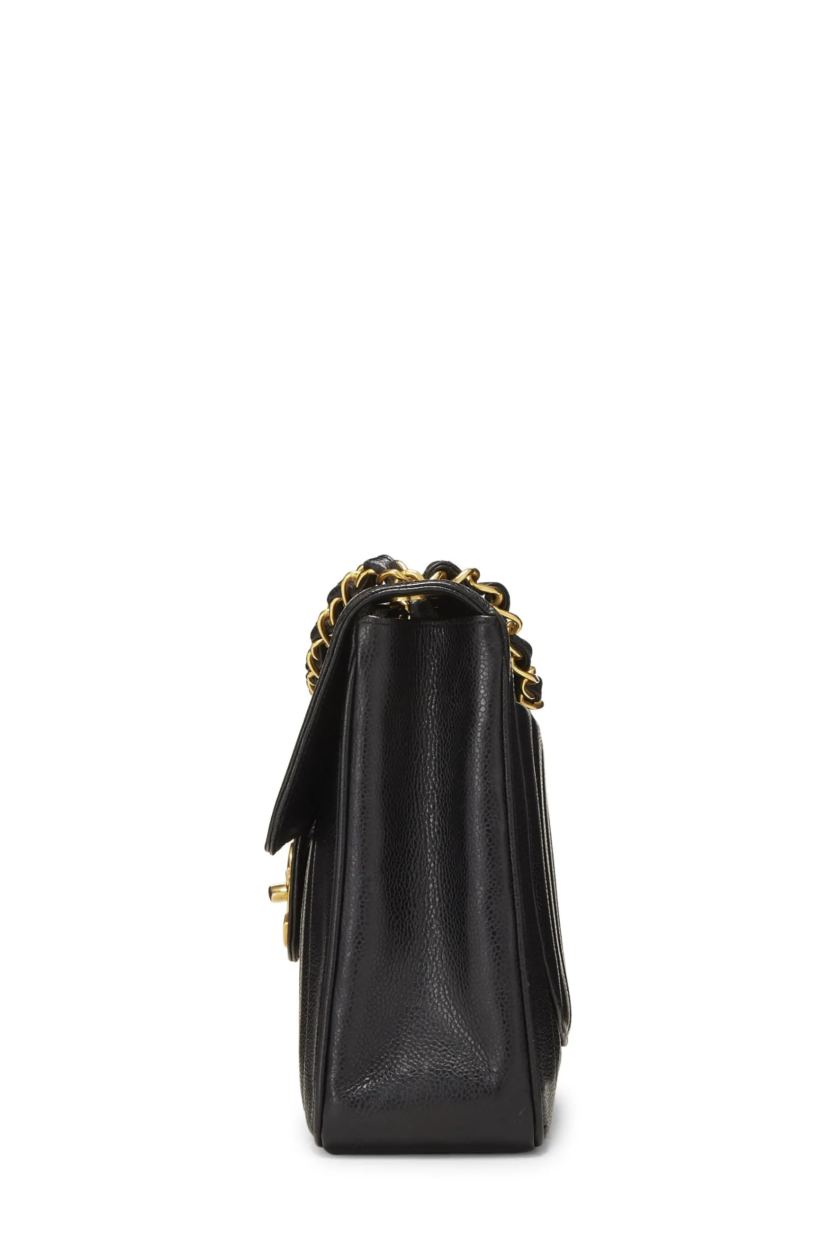 Chanel,  Black Caviar Vertical Half Flap Jumbo, Black