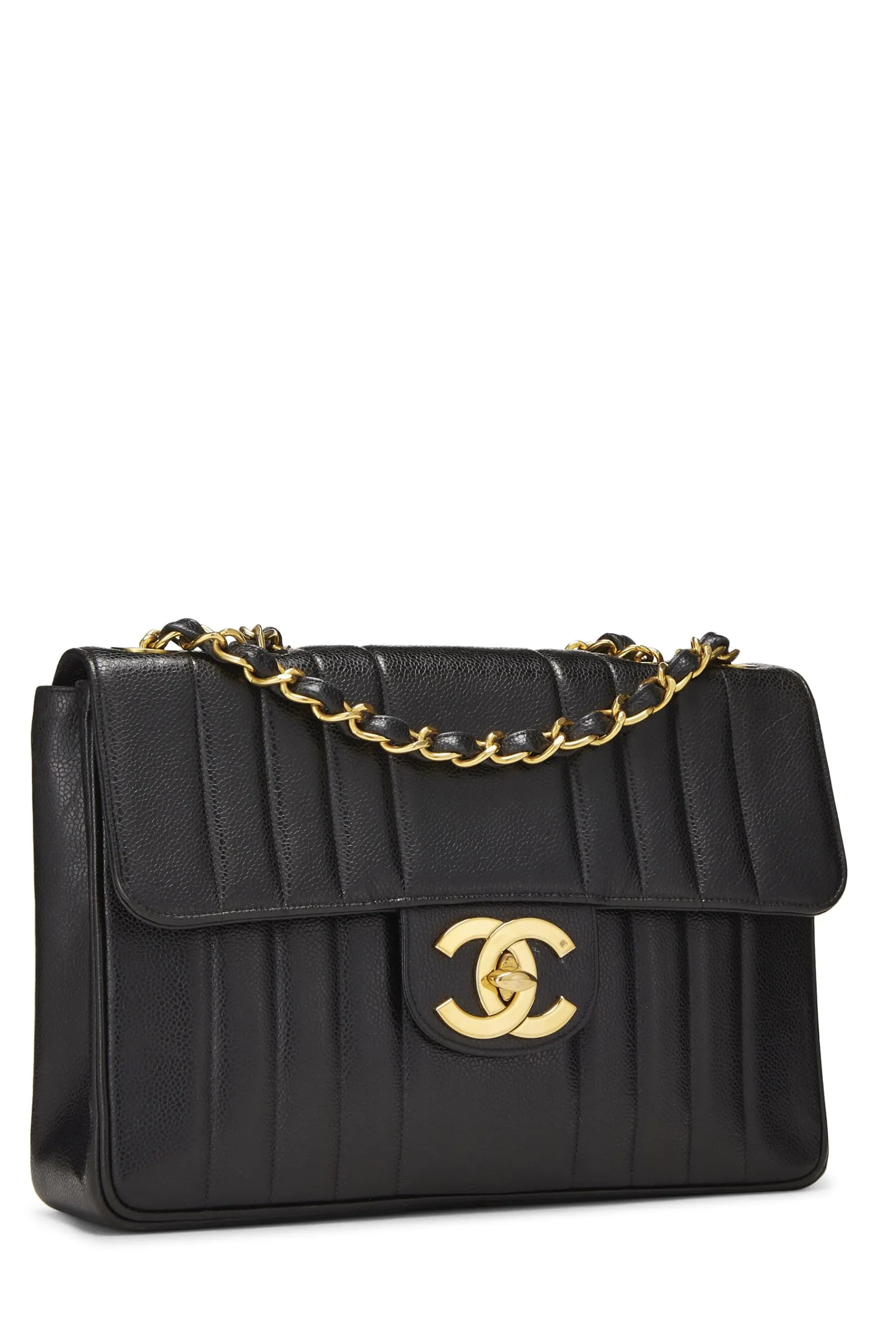 Chanel,  Black Caviar Vertical Half Flap Jumbo, Black
