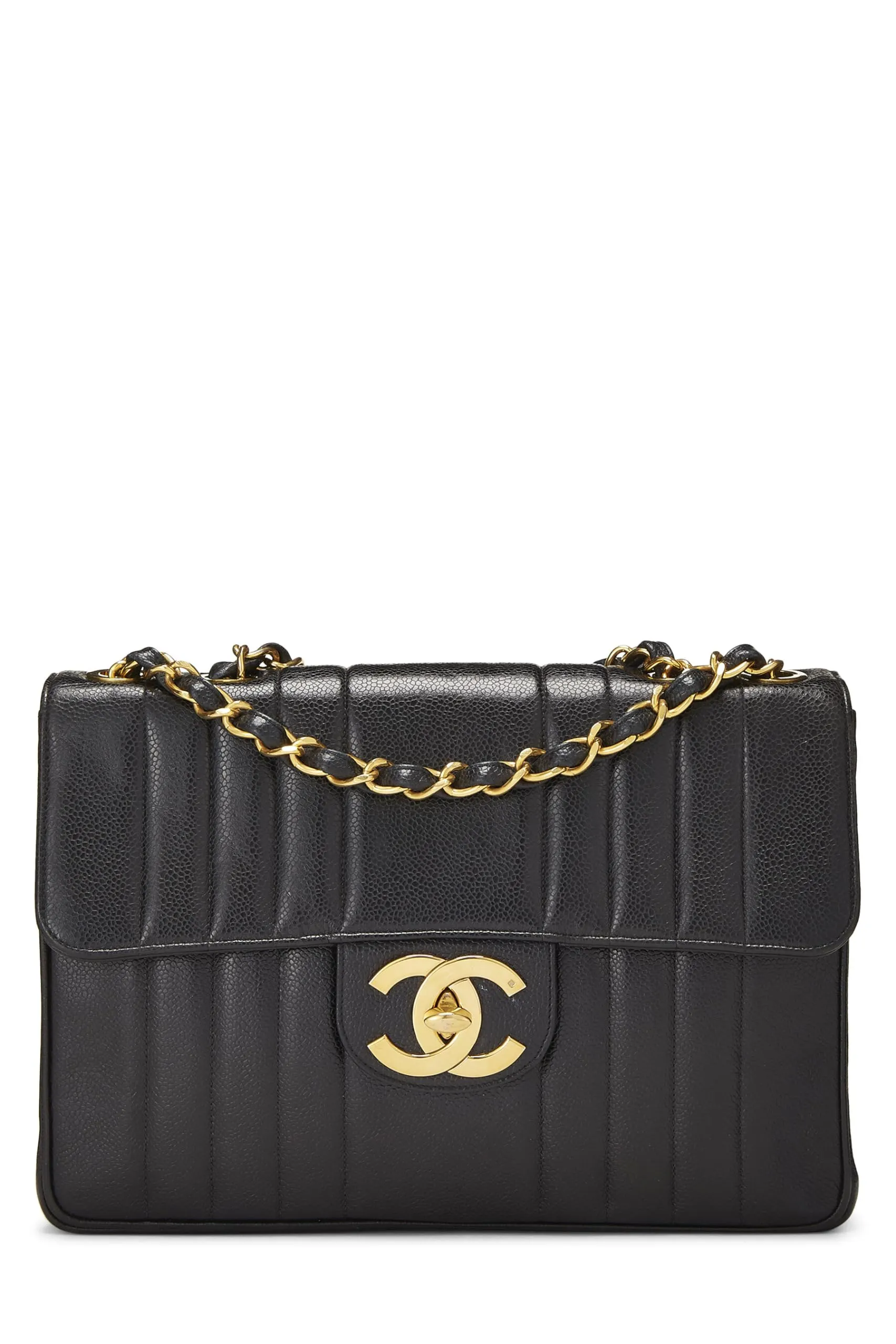 Chanel,  Black Caviar Vertical Half Flap Jumbo, Black