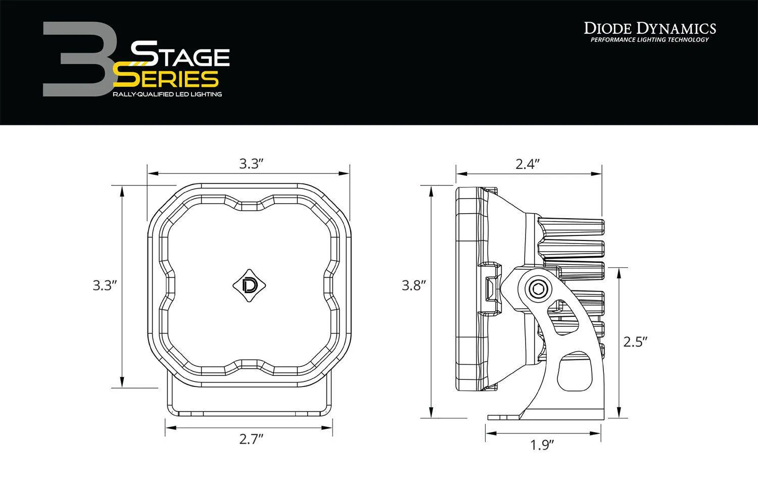 Diode Dynamics SS3 Stage Series 3" SAE/DOT Yellow MAX LED Pod (pair)