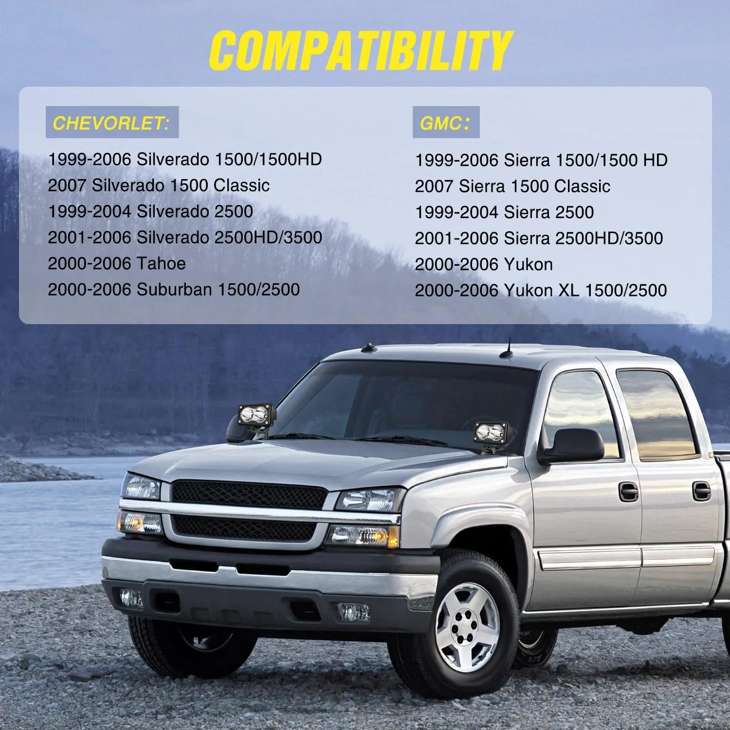 Ditch Light Hood Hinges Mounts For 1999-2006 Chevrolet Silverado Tahoe Suburban GMC Sierra Yukon