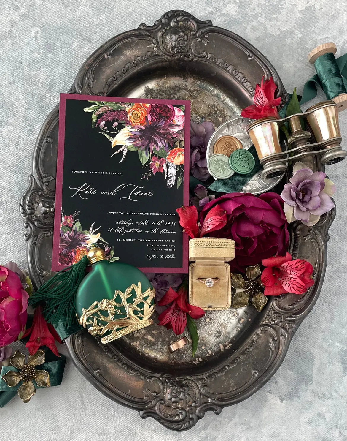 Emerald Green Velvet Ribbon for Flat Lays