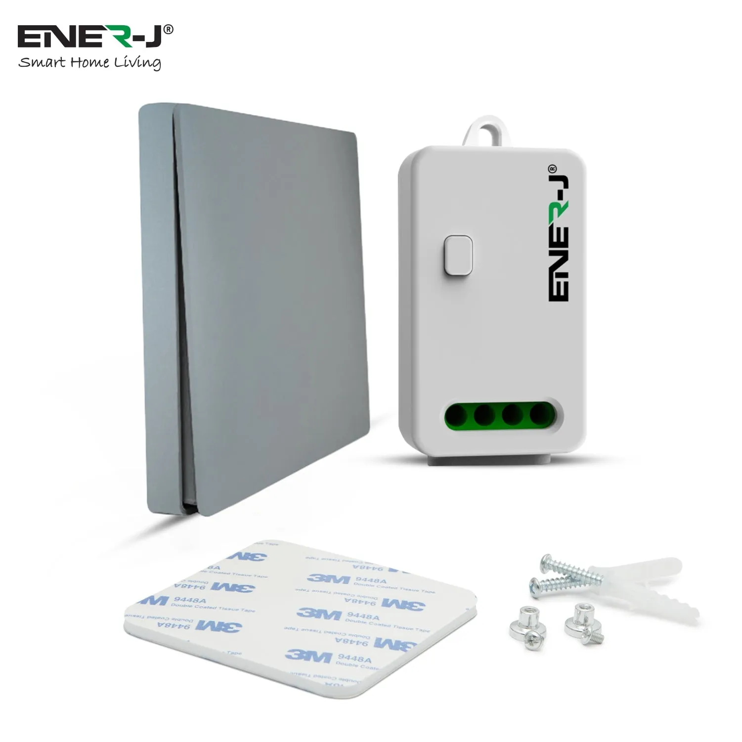 ENER-J 1 Gang Wireless Kinetic Switch, Silver   500W RF Receiver