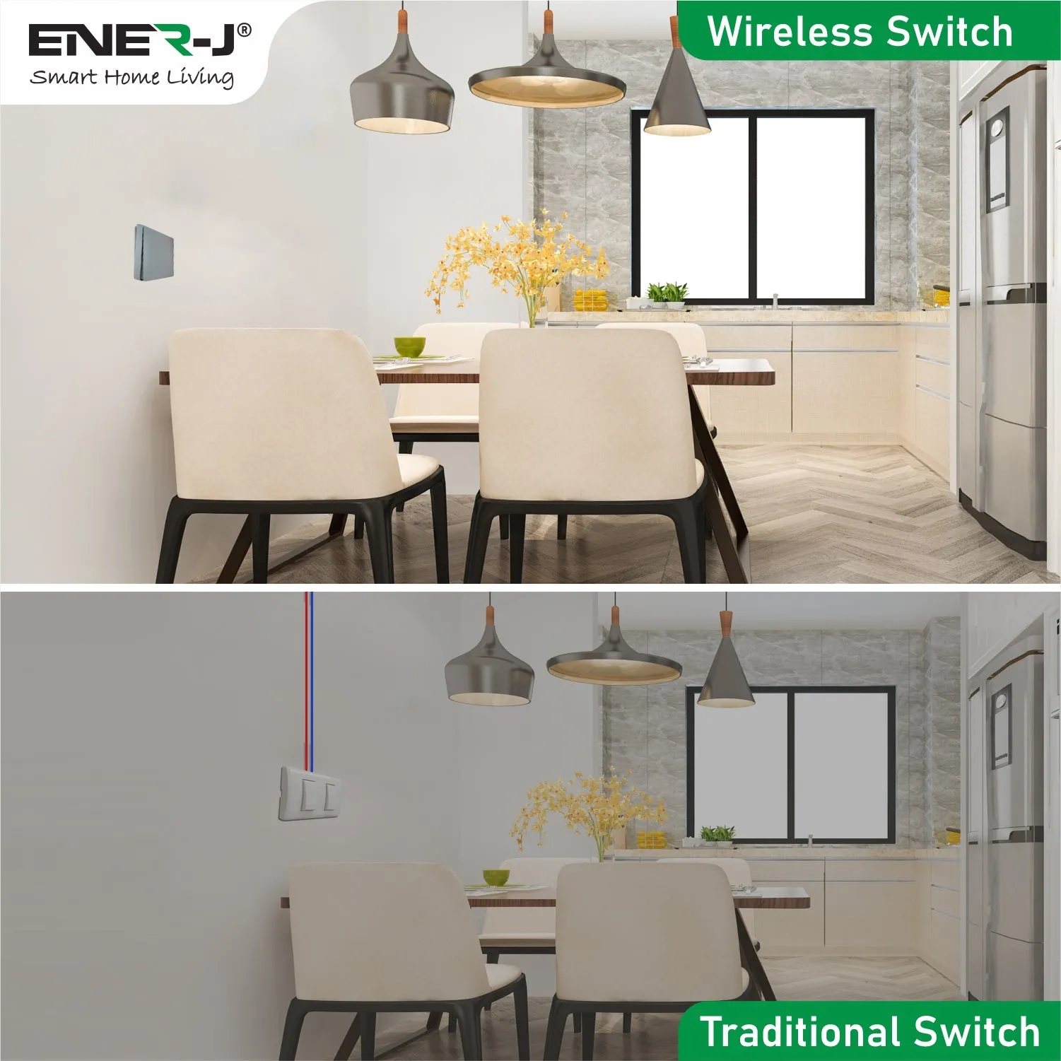 ENER-J 1 Gang Wireless Kinetic Switch, Silver   500W RF Receiver
