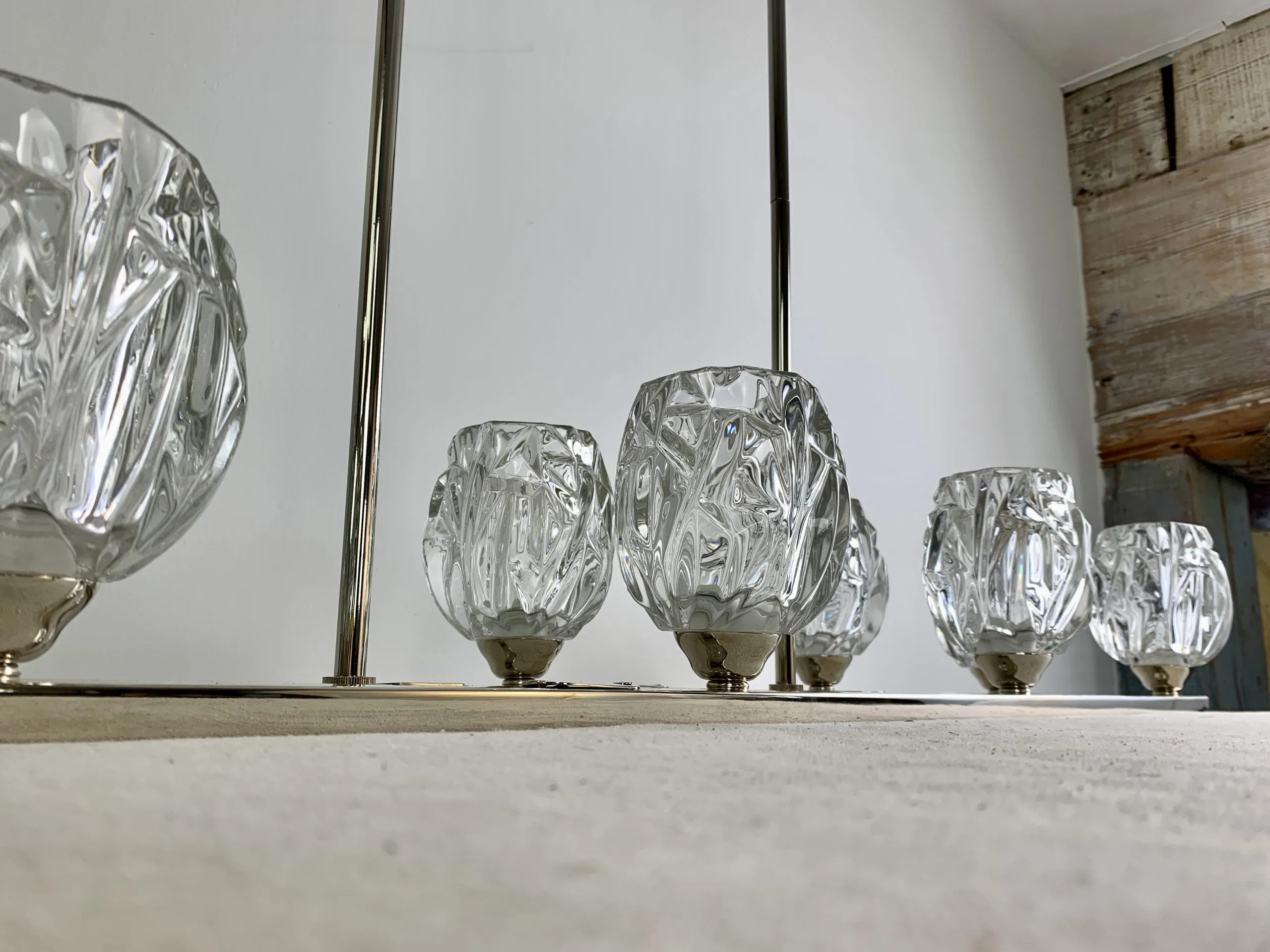 Feiss Lighting Hanging Light Chandelier, Nickel, Glass Votives, Contemporary