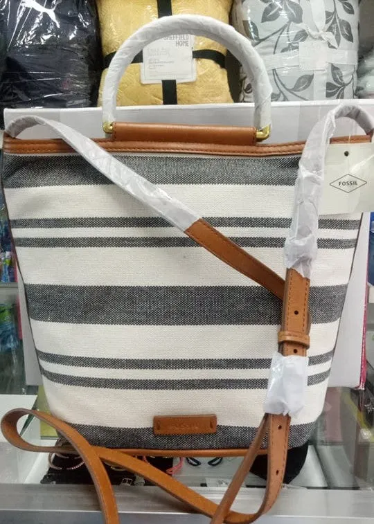 Fossil Amy Small Bucket Crossbody Neutral Stripe