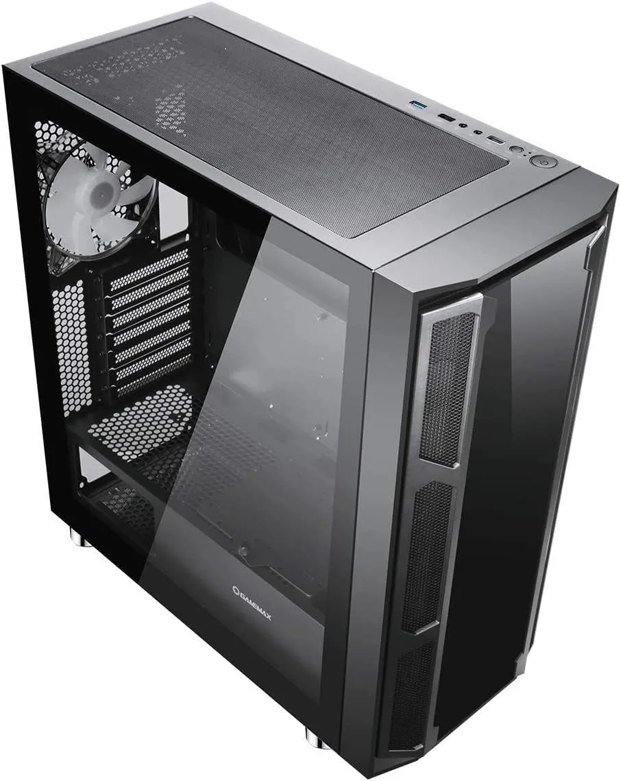GameMax F15G ARGB Gaming PC Case w/ Glass Window, E-ATX, Glass Front, Front 20cm ARGB Fans, ARGB PWM Hub, RF Remote Control, Black