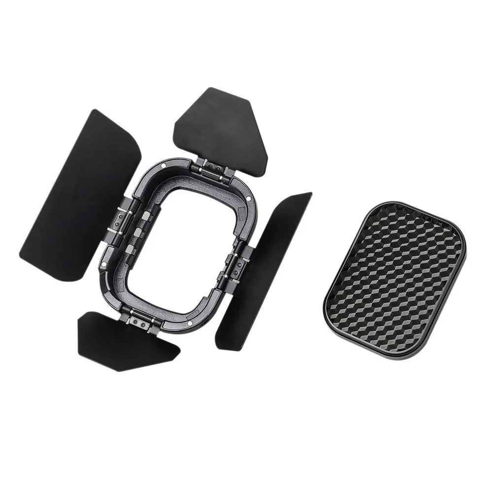 Godox BD-07 Barndoor with Detachable Honeycomb Grid and 4 Colour Gels for Witsro AD200