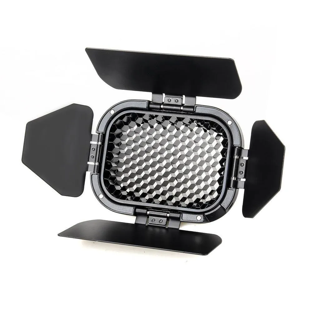 Godox BD-07 Barndoor with Detachable Honeycomb Grid and 4 Colour Gels for Witsro AD200
