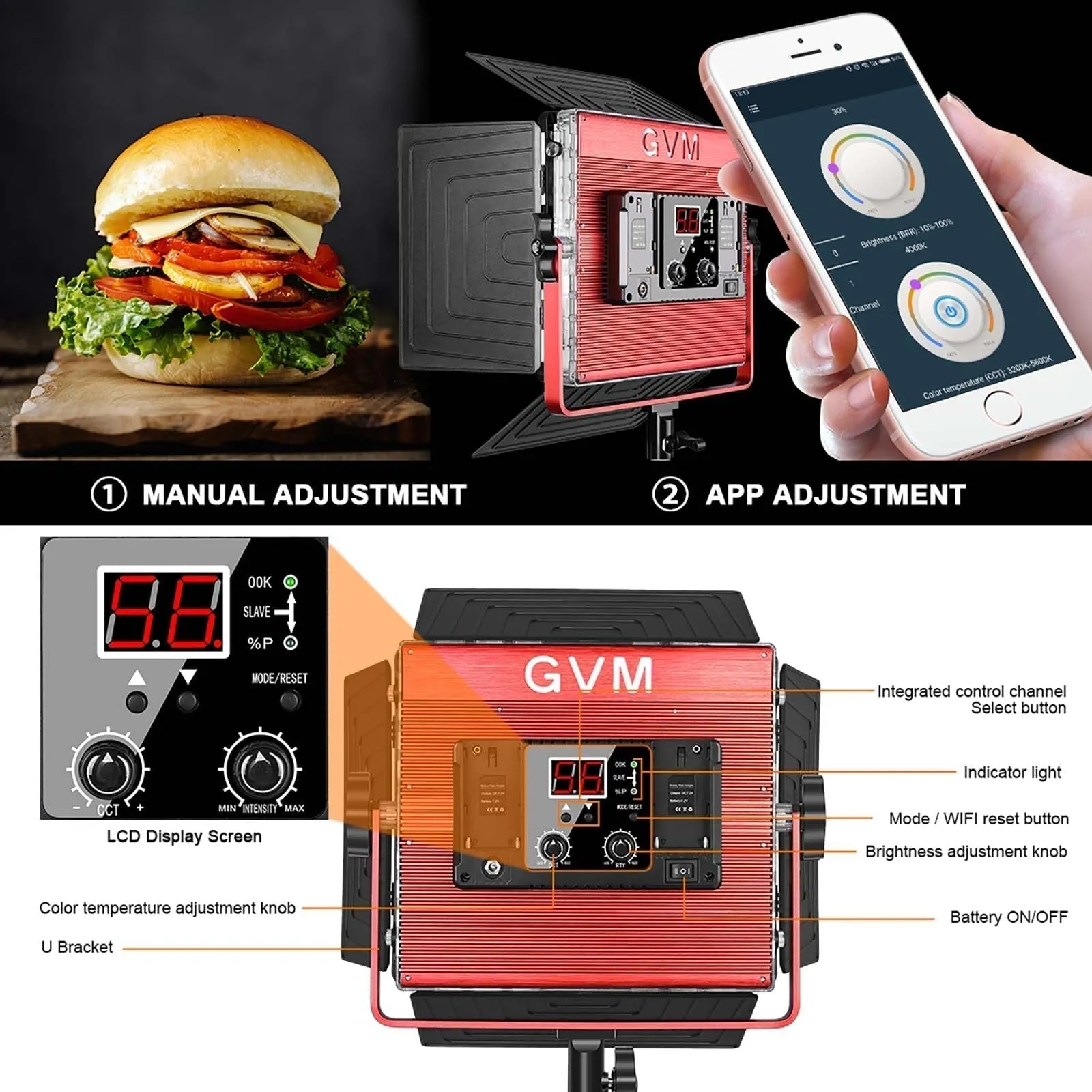 GVM-MB832 50W high-power soft light dual-color LED video soft light with bracket (BOGO)