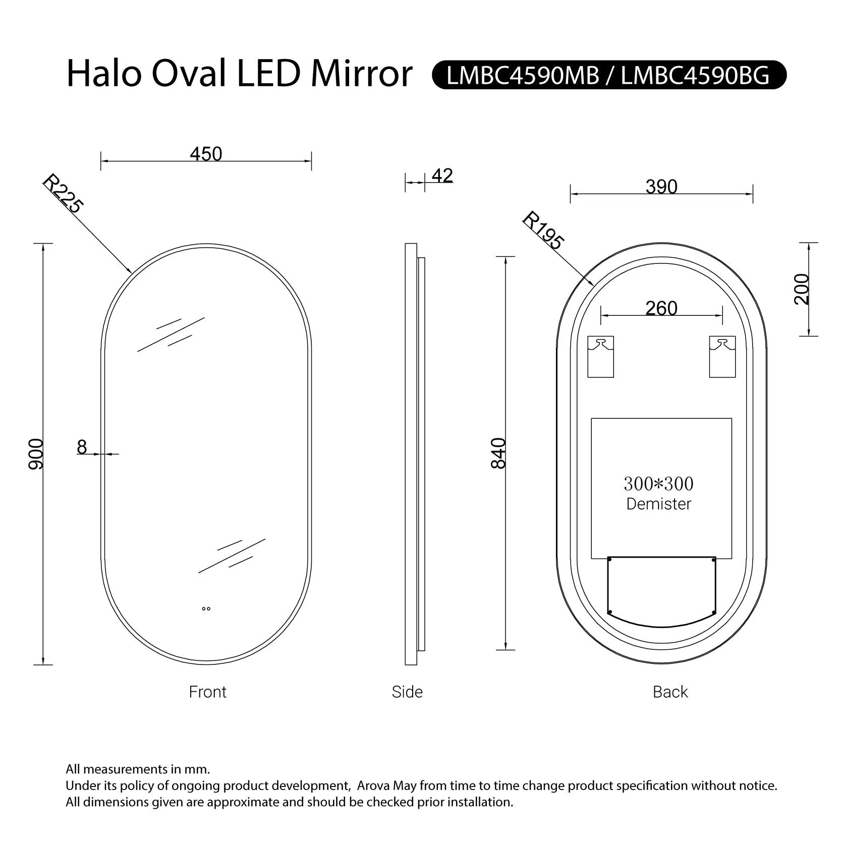 Halo Gold Frame Oval Led Bathroom Mirror Anti-Fog Dimmable