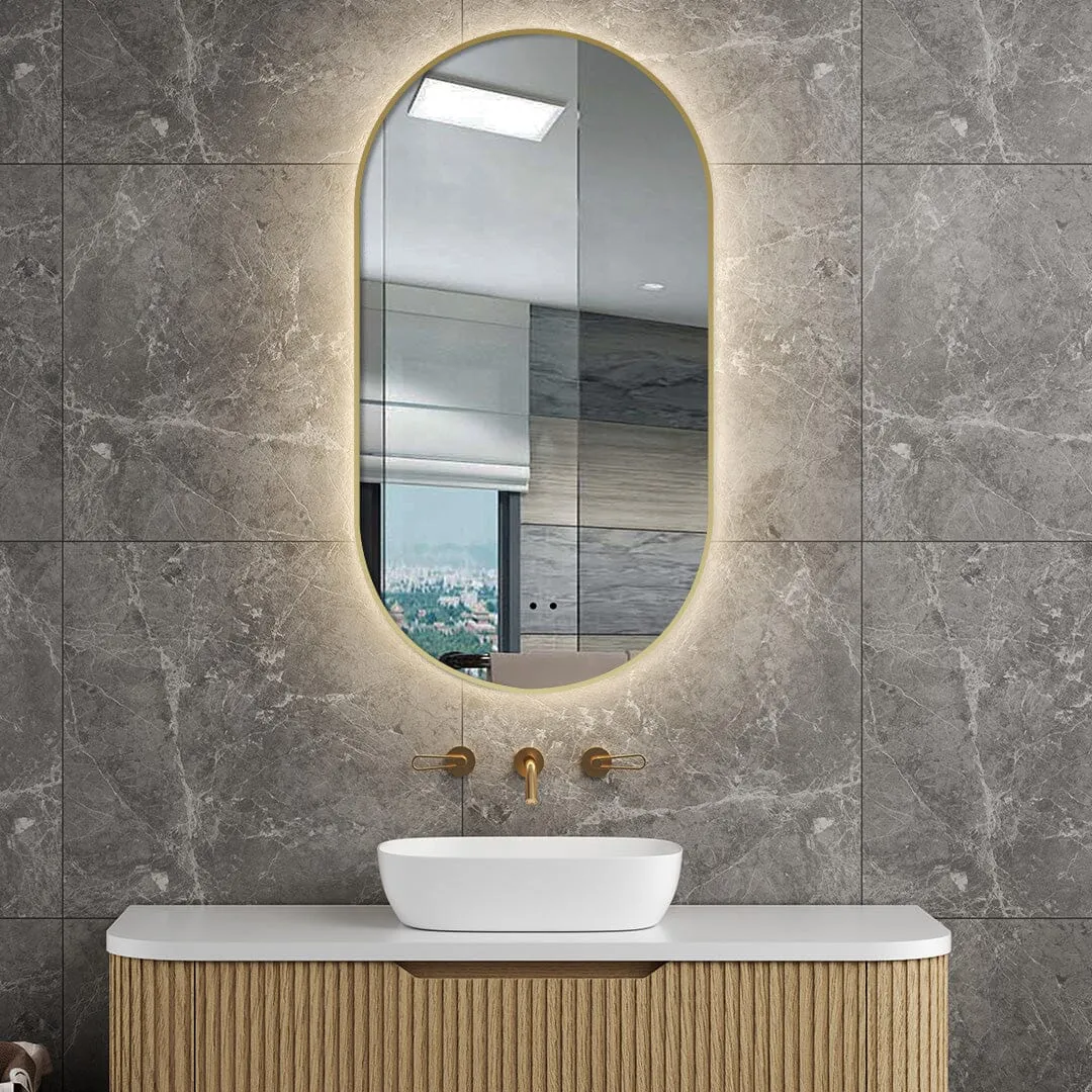 Halo Gold Frame Oval Led Bathroom Mirror Anti-Fog Dimmable