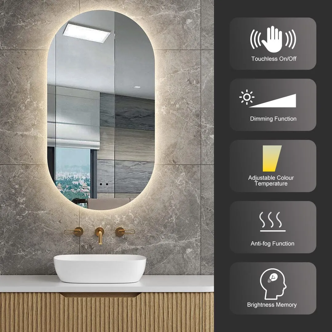 Halo Gold Frame Oval Led Bathroom Mirror Anti-Fog Dimmable