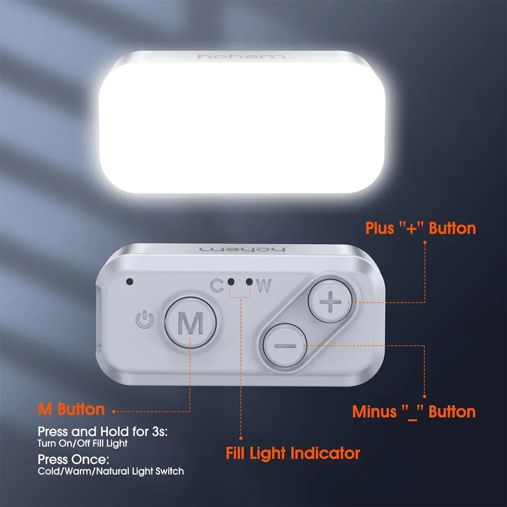 Hohem ML-01 ML01 Magnetic Mini LED Fill Light with 3000K - 6500K Color Temperature, Brightness Adjustment, 180 Degrees Reverse Adjustable, 60 Mins Max Battery Life for XE Smartphone Gimbal Stabilizer