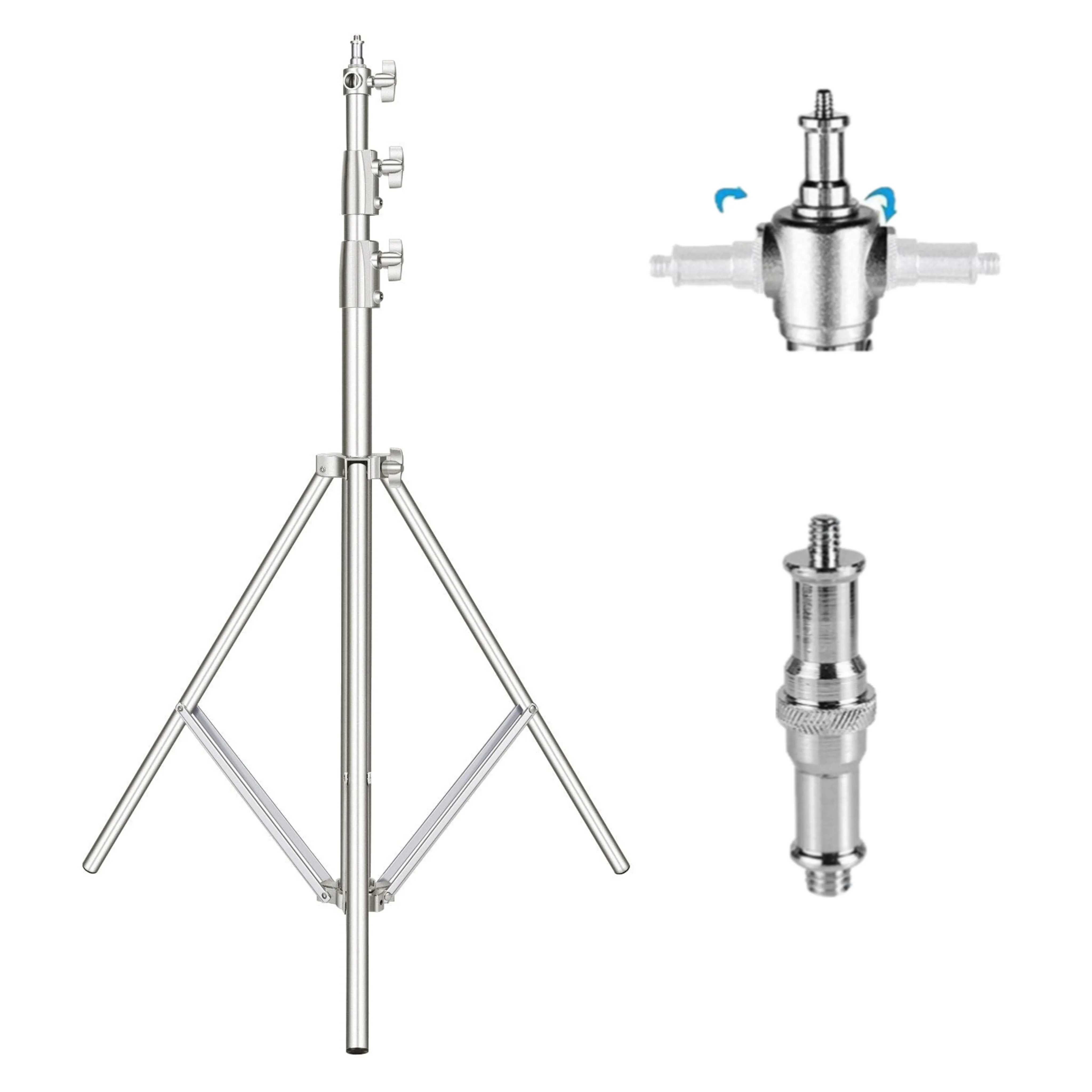 Hridz 2.8m Stainless Steel Heavy-Duty Light Stand | Adjustable 39"-110" | Universal 1/4" to 3/8" Adapter for Softbox, Strobe, Umbrella & More