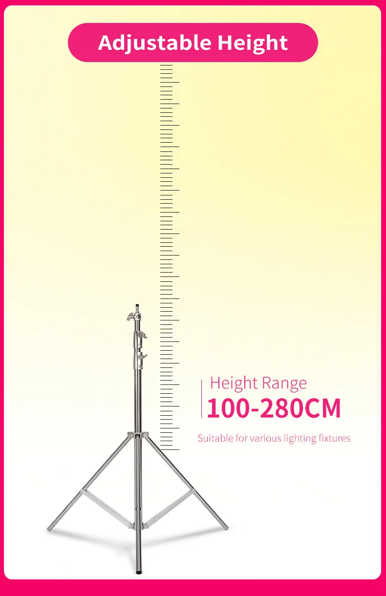 Hridz 2.8m Stainless Steel Light Stand Heavy Duty Tripod for Studio Photo Softbox