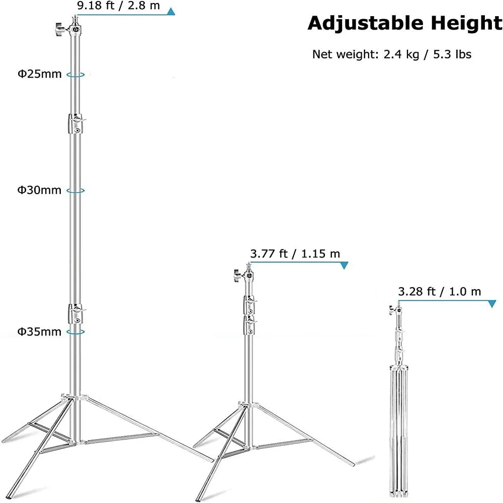 Hridz 2.8m Stainless Steel Light Stand Heavy Duty Tripod for Studio Photo Softbox