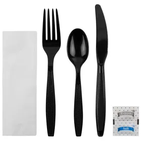 Karat PS Heavy Weight Cutlery Kits with Salt and Pepper - Black - 250 ct