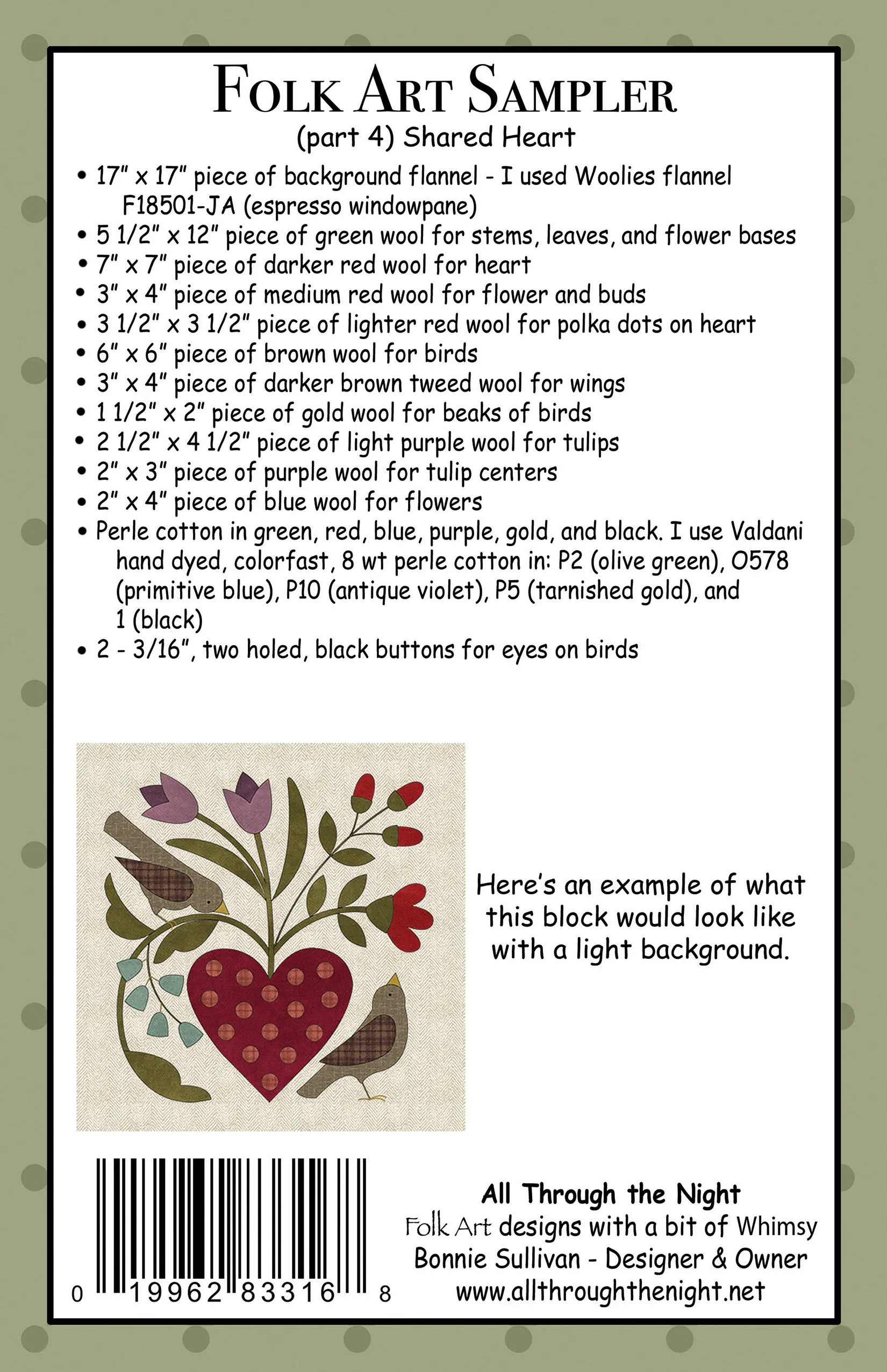 #KB2204 Folk Art Sampler Shared Heart