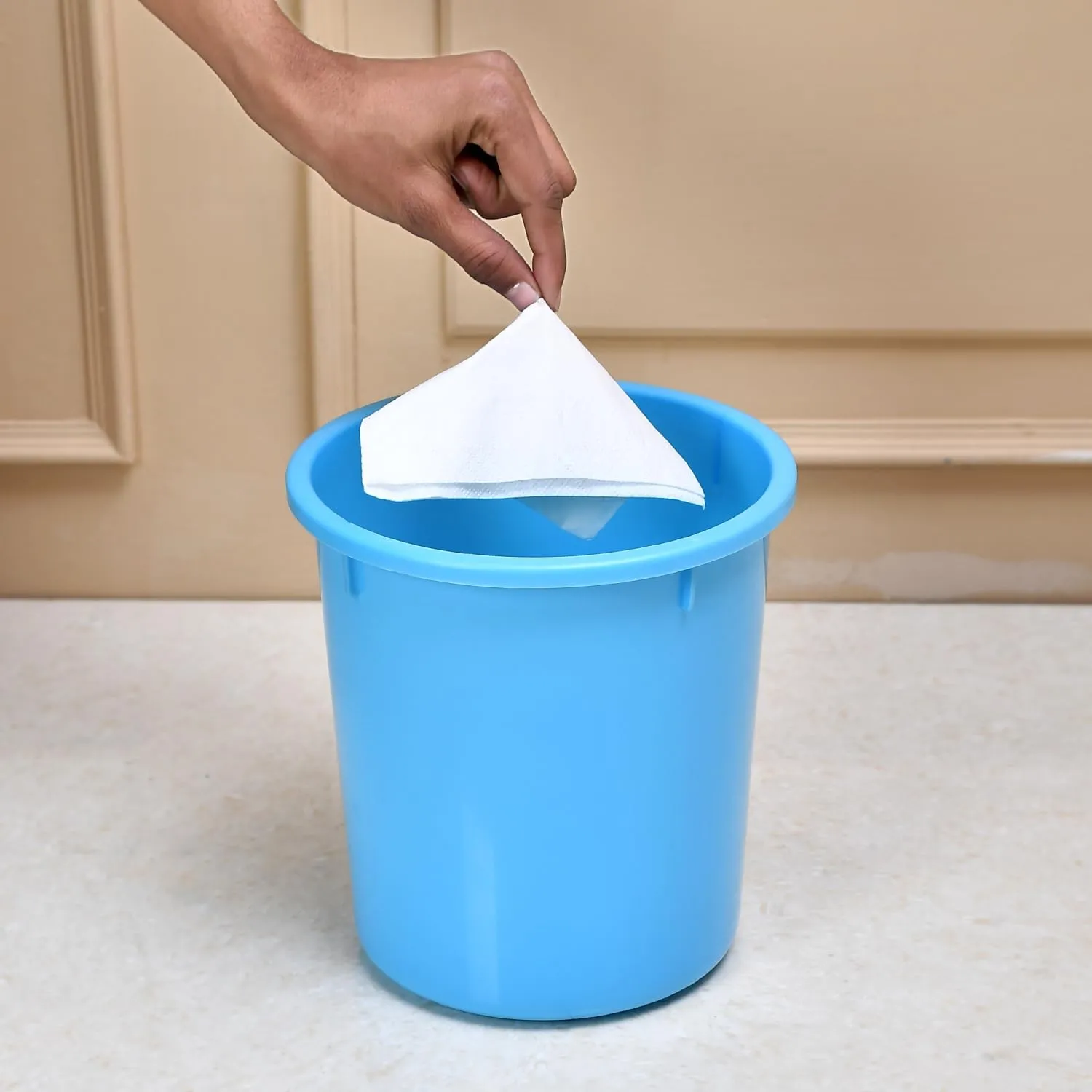 Kuber Industries Dustbin | Open Dustbin | Plastic Garbage Dustbin | Dustbin for Kitchen | Dustbin for Bathroom | Office Dustbin | Plain Sada Dustbin | 5 LTR | Light Blue