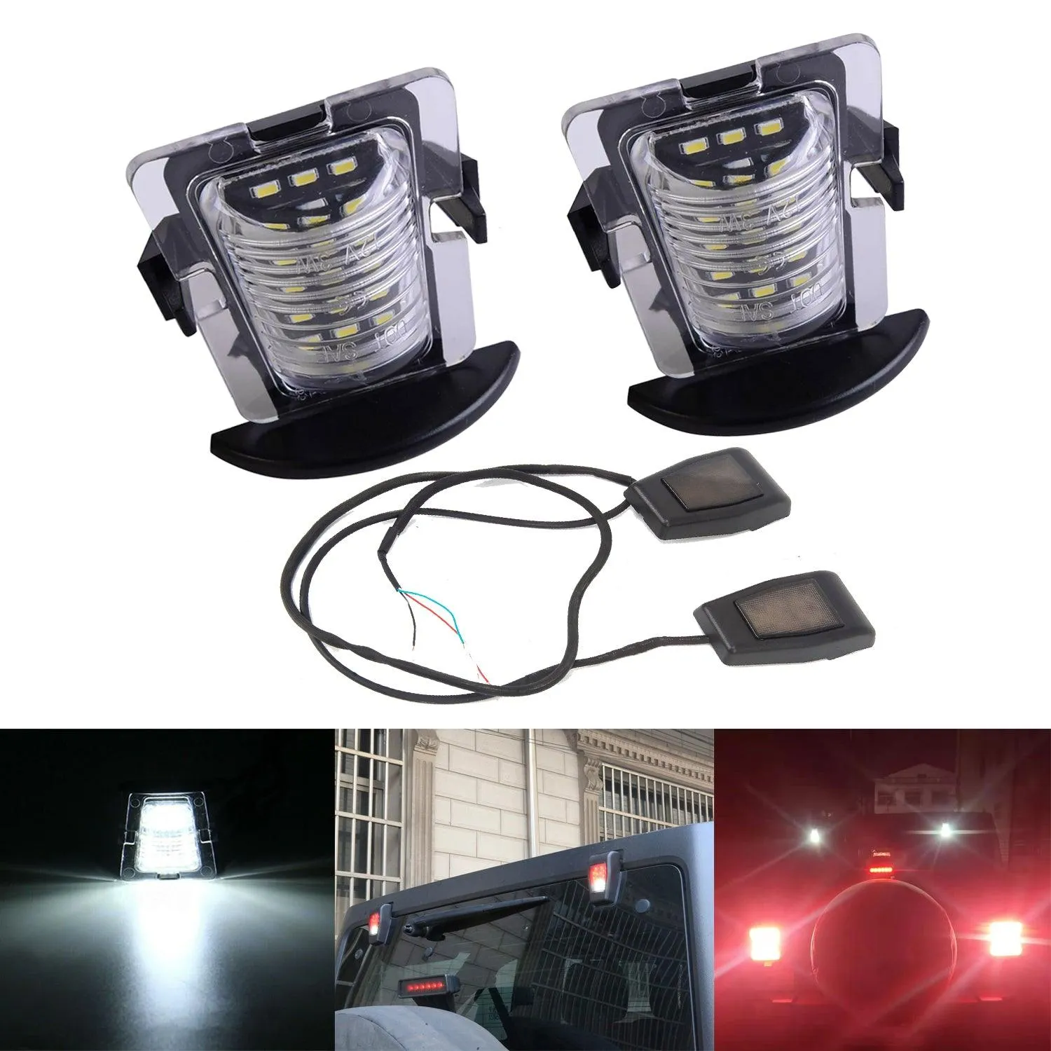 LED License Plate Lights & Tail Gate Window Hinge LED Lights Fit for Jeep Wrangler JK 2007-2017