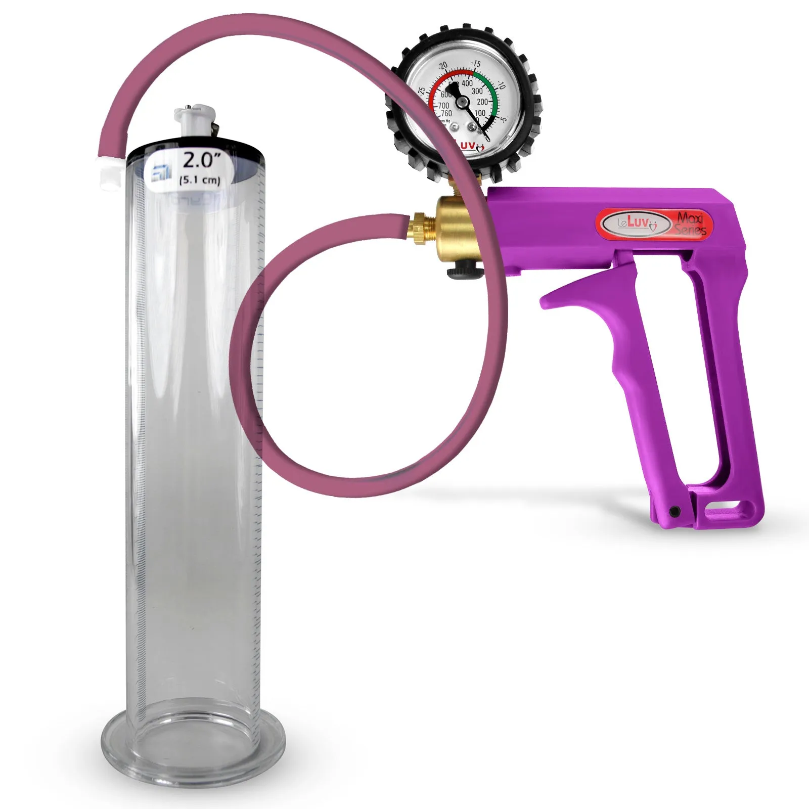 LeLuv Maxi Penis Pump | Blue/Purple Handle, Silicone Hose, All Gauge Options | Wide Flange Cylinder