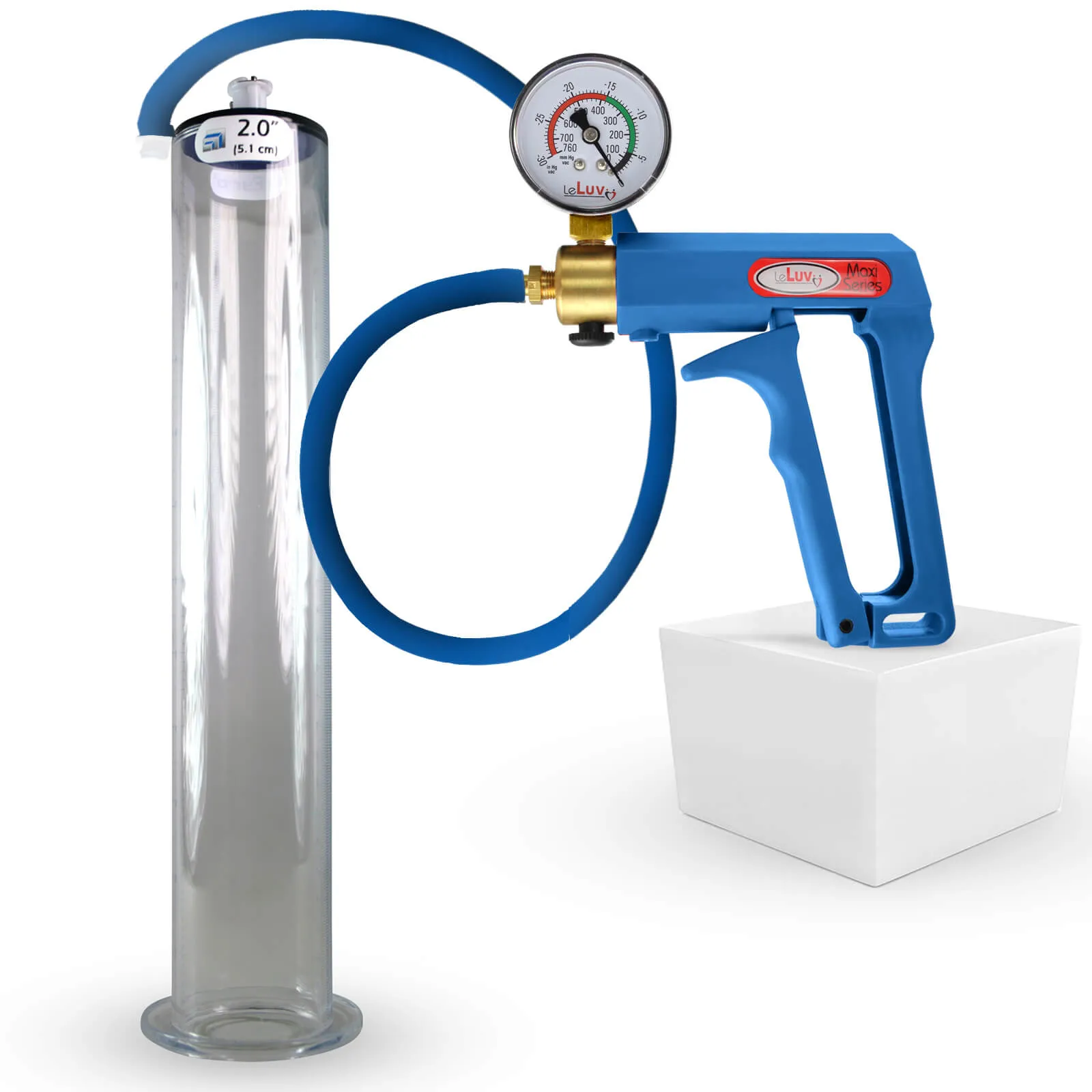 LeLuv Maxi Penis Pump | Blue/Purple Handle, Silicone Hose, All Gauge Options | Wide Flange Cylinder