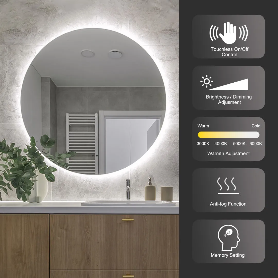 Luna 600mm Gold Frame Anti-Fog Dimmable Led Bathroom Mirror Round