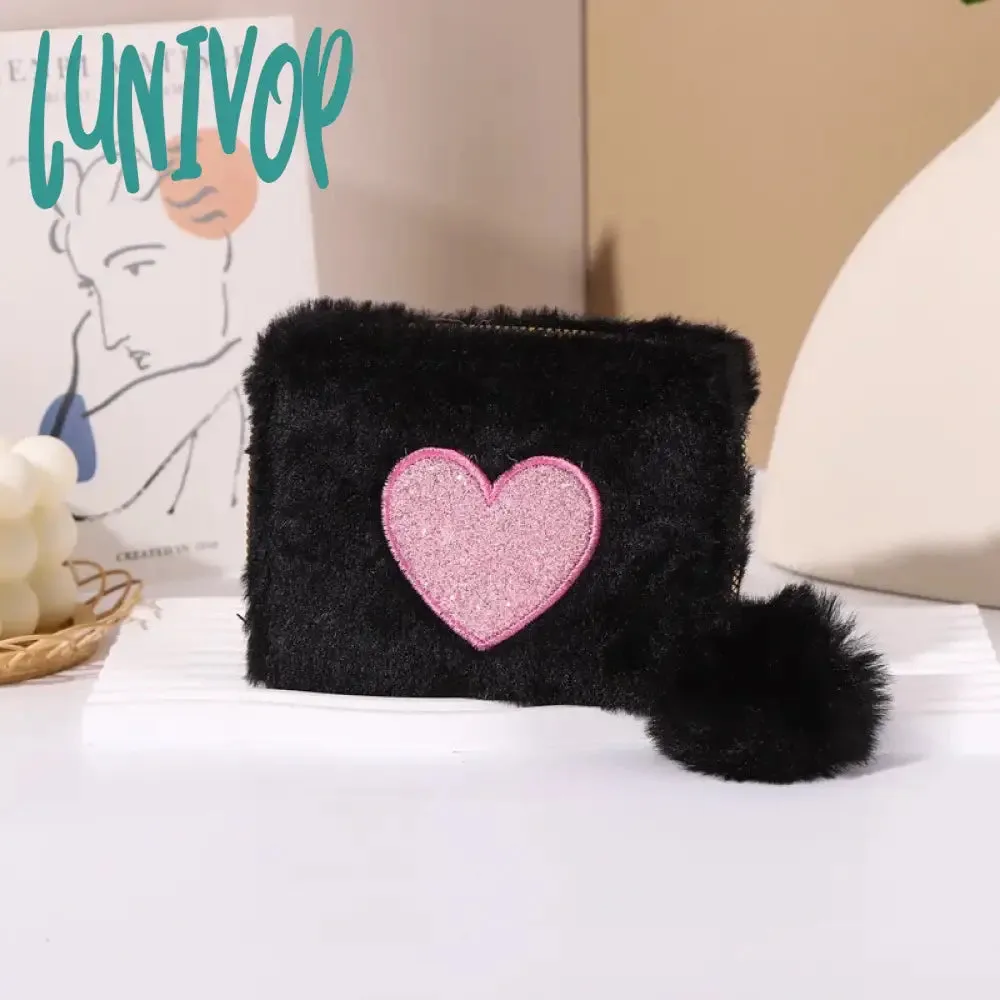 Lunivop Cute Love Wallets for Women Plush Small Fashion Elegant Short Wallet Aesthetic Literary Exquisite Ladies New Pretty Purses