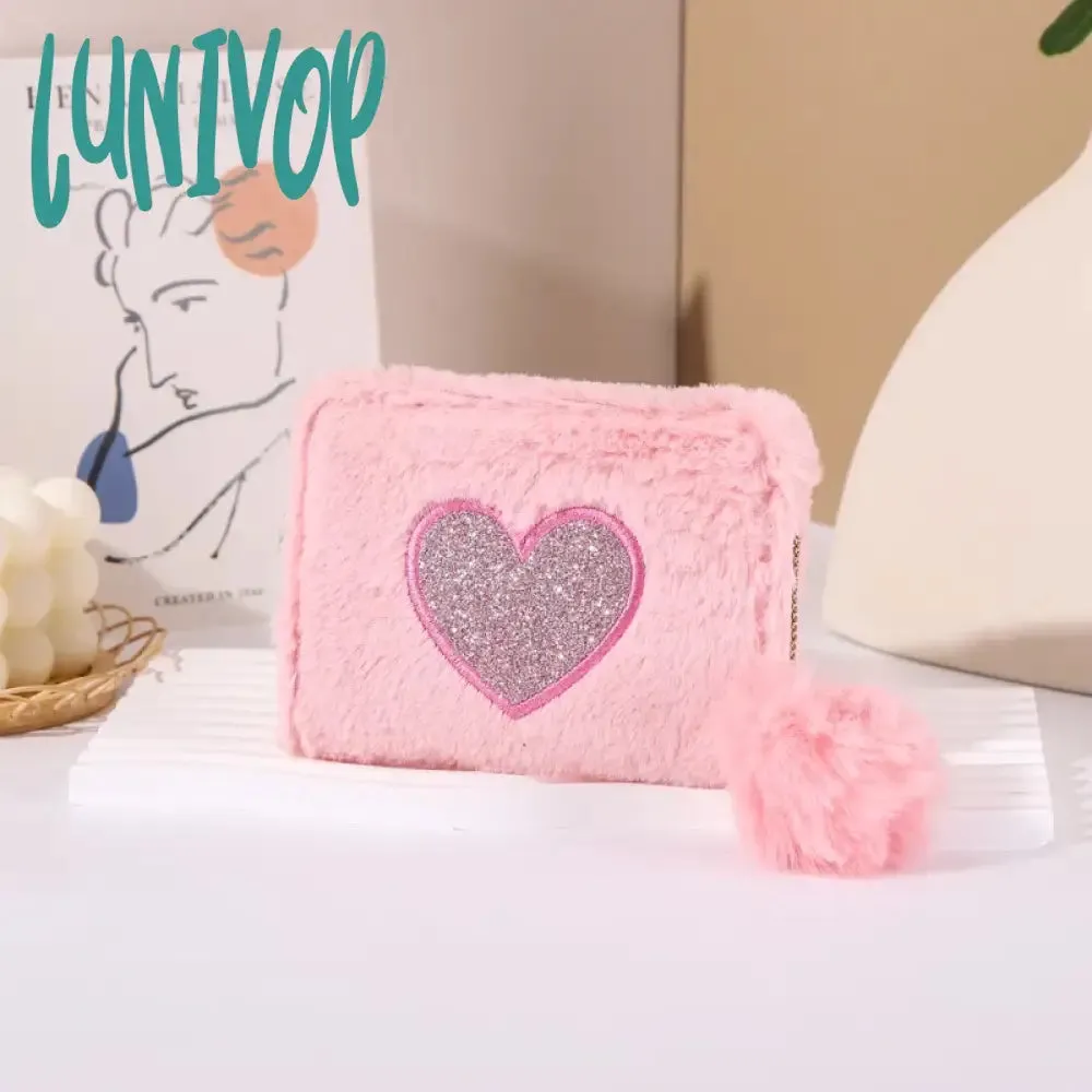 Lunivop Cute Love Wallets for Women Plush Small Fashion Elegant Short Wallet Aesthetic Literary Exquisite Ladies New Pretty Purses