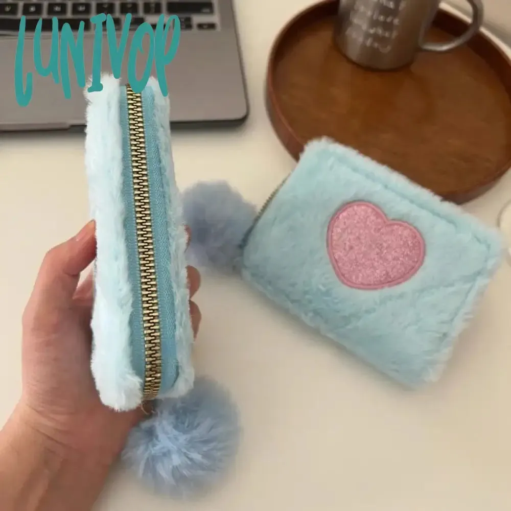 Lunivop Cute Love Wallets for Women Plush Small Fashion Elegant Short Wallet Aesthetic Literary Exquisite Ladies New Pretty Purses