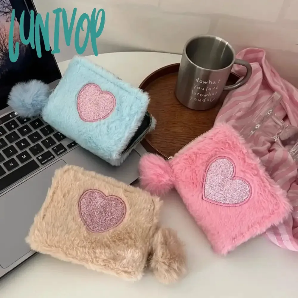 Lunivop Cute Love Wallets for Women Plush Small Fashion Elegant Short Wallet Aesthetic Literary Exquisite Ladies New Pretty Purses