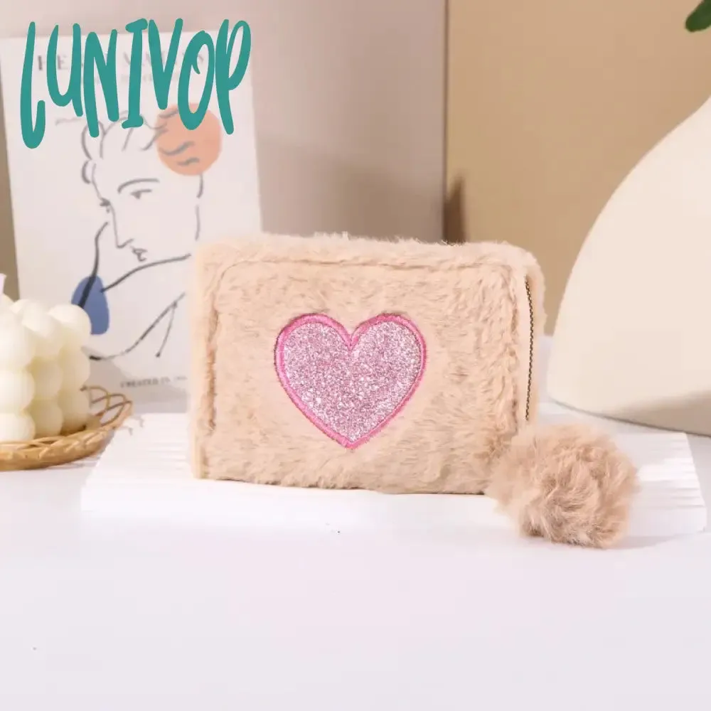 Lunivop Cute Love Wallets for Women Plush Small Fashion Elegant Short Wallet Aesthetic Literary Exquisite Ladies New Pretty Purses
