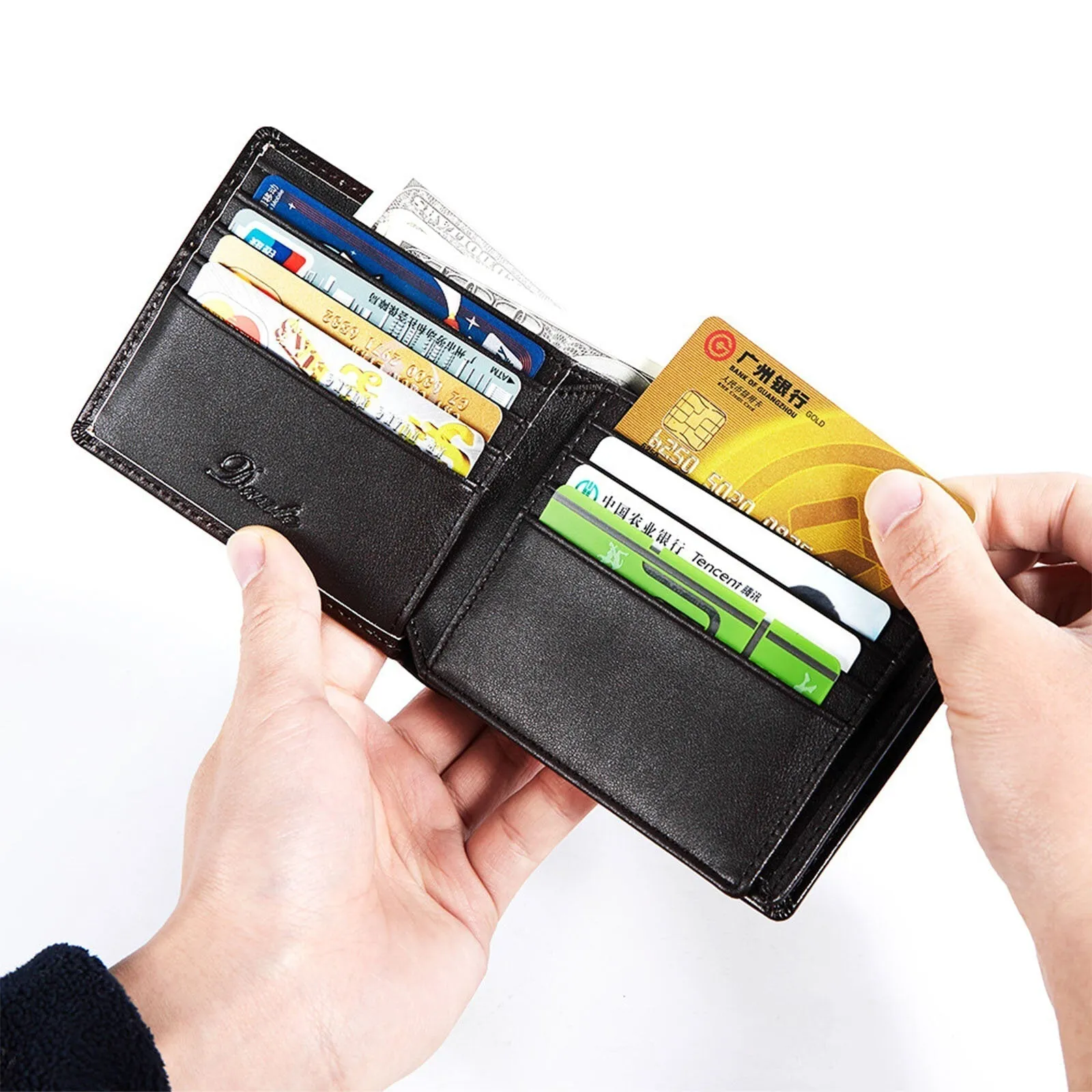 Men Genuine Leather Vintage Multiple Card Slots Wallet Portable Rubbing Design Purse