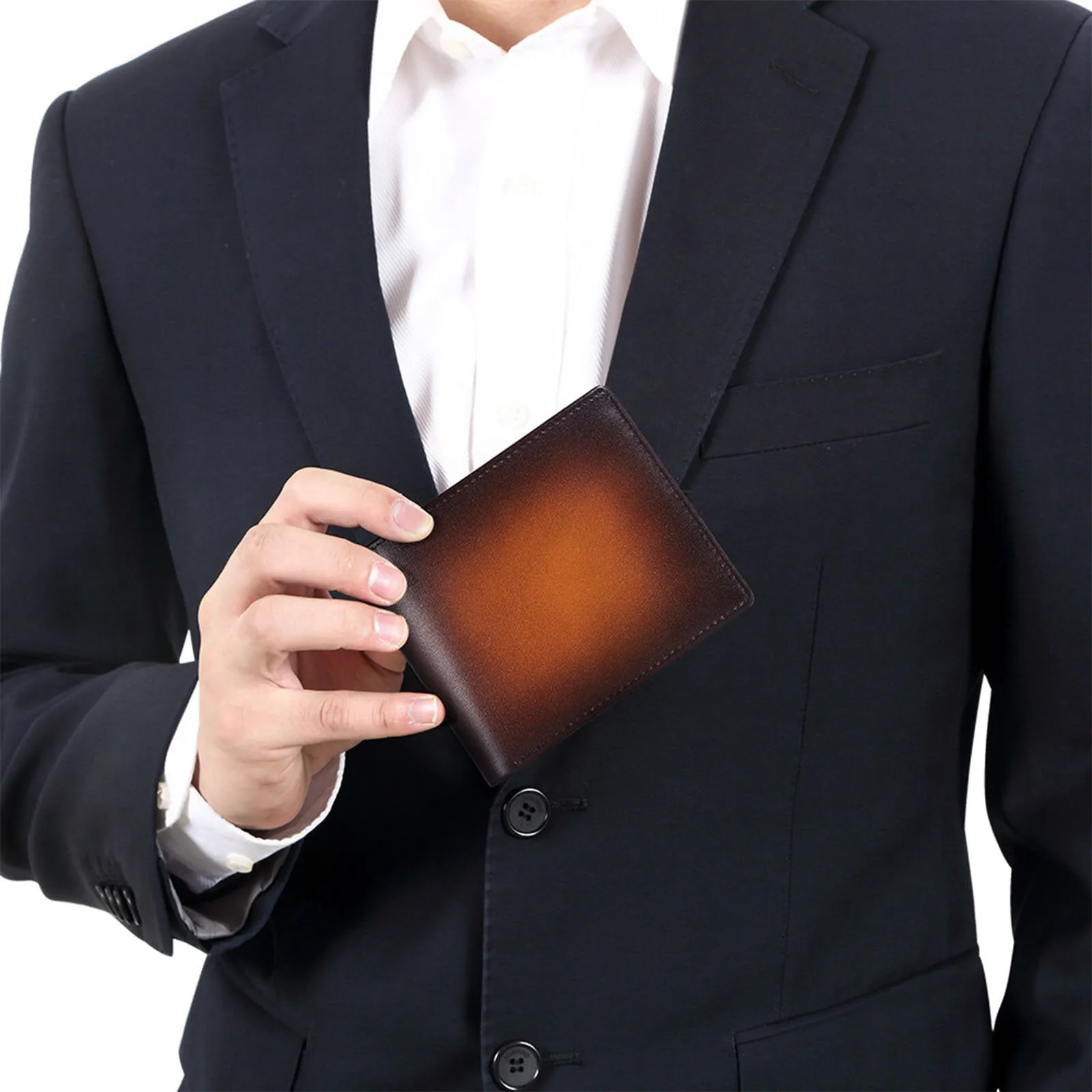 Men Genuine Leather Vintage Multiple Card Slots Wallet Portable Rubbing Design Purse