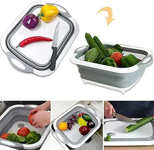 Multi-Functional Foldable Cutting Board Washing Basket