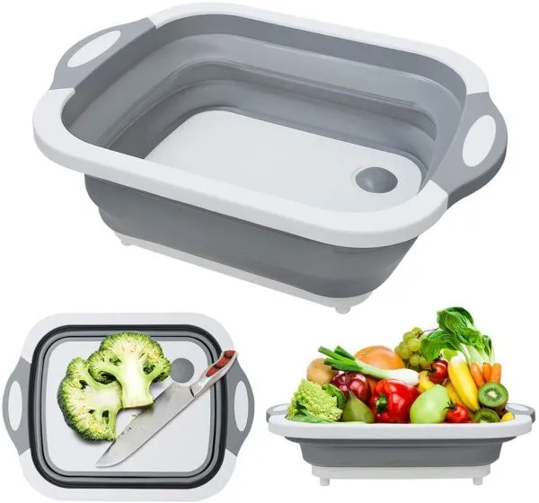 Multi-Functional Foldable Cutting Board Washing Basket