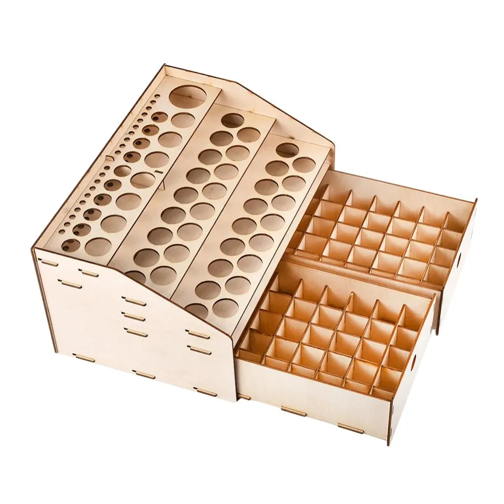 Natural Wooden Paint Bottle Rack Model Organizer Acrylics Paint Storage Stand Holder Box Hobby Art Supplies--36x24x18.5cm
