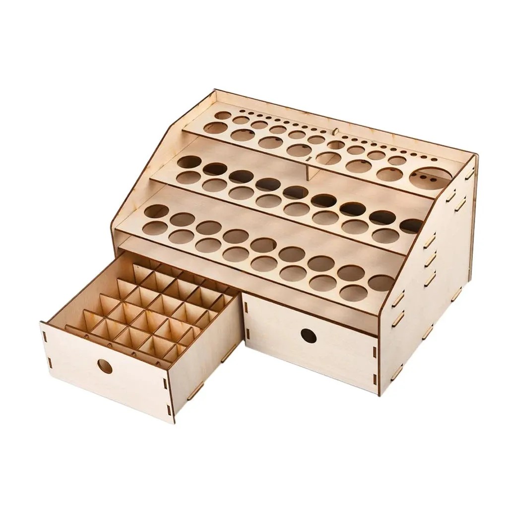 Natural Wooden Paint Bottle Rack Model Organizer Acrylics Paint Storage Stand Holder Box Hobby Art Supplies--36x24x18.5cm