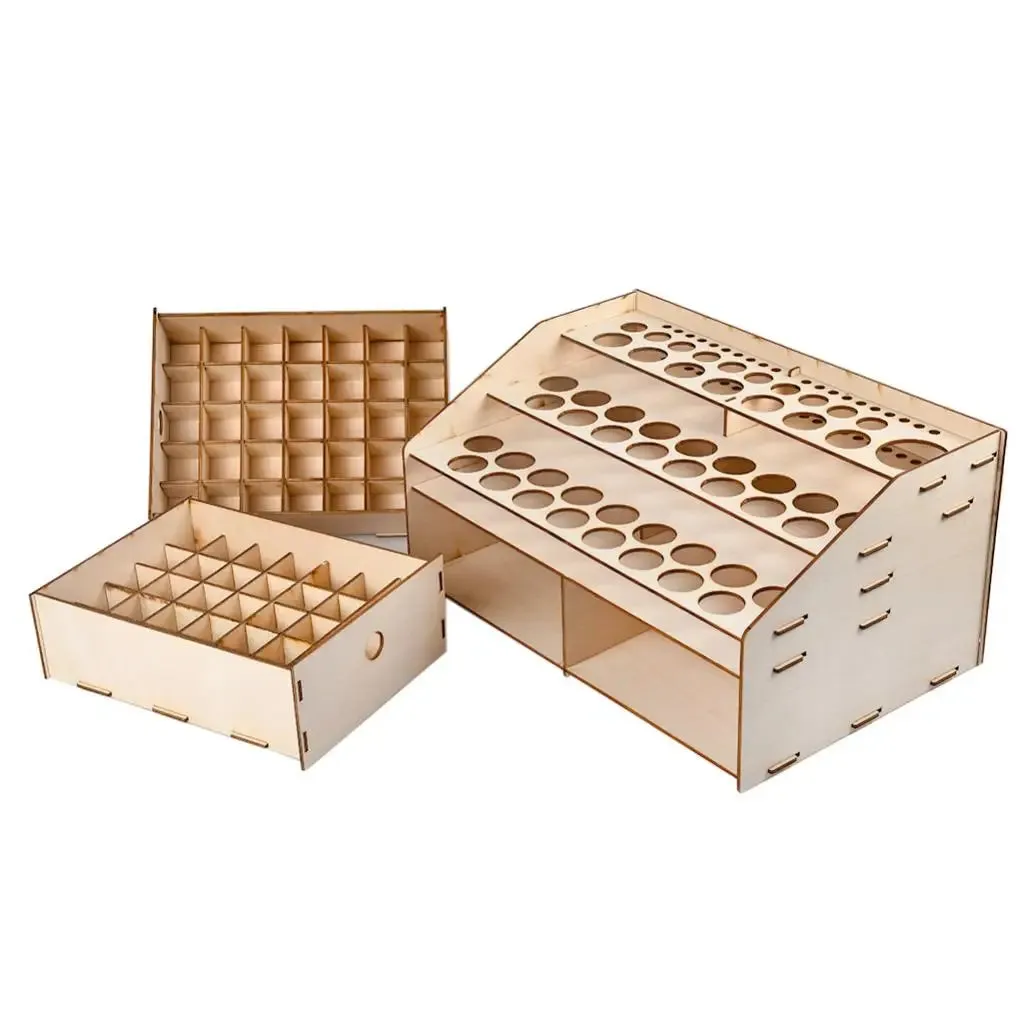 Natural Wooden Paint Bottle Rack Model Organizer Acrylics Paint Storage Stand Holder Box Hobby Art Supplies--36x24x18.5cm