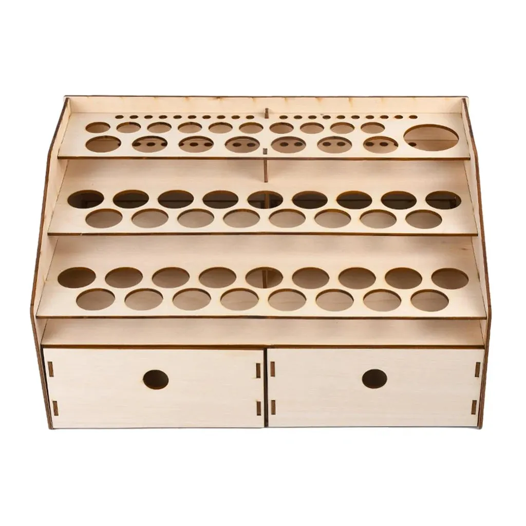 Natural Wooden Paint Bottle Rack Model Organizer Acrylics Paint Storage Stand Holder Box Hobby Art Supplies--36x24x18.5cm