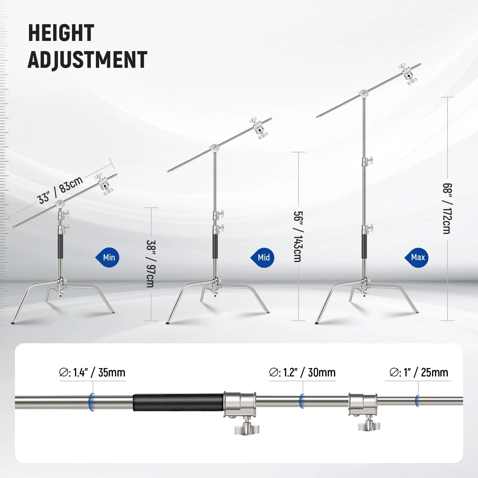 NEEWER 172cm SC172 Stainless Steel Heavy Duty C Stand