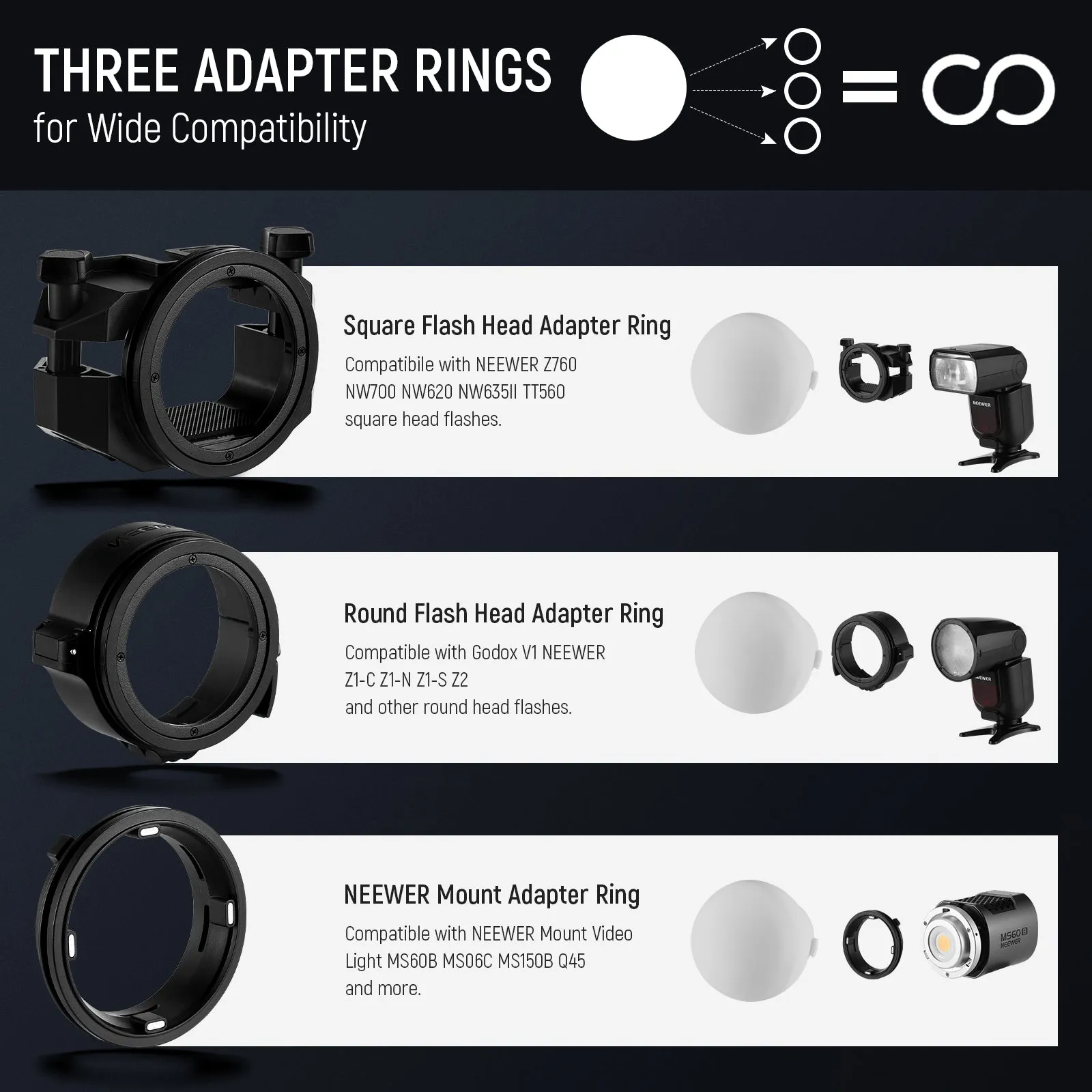 NEEWER CRS6 Diffusion Dome with 3 Adapter Rings
